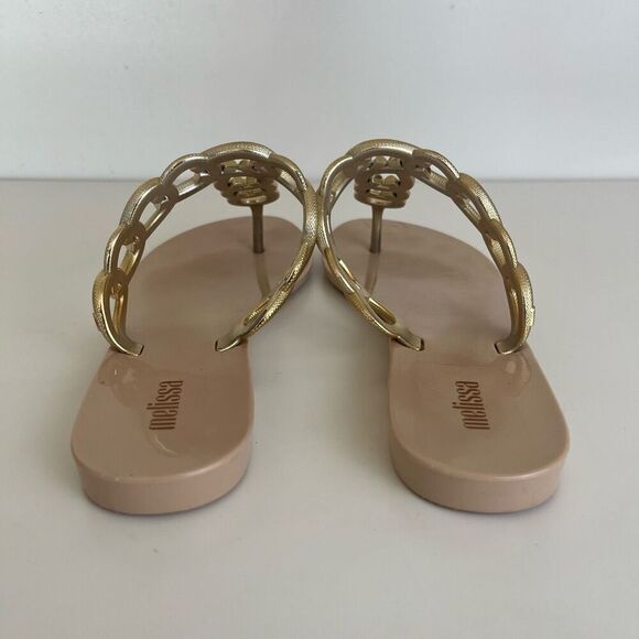 Melissa Success Chain Link Thong Sandals Womens 8 Gold Jelly Shoes Dressy Comfy - Picture 7 of 10